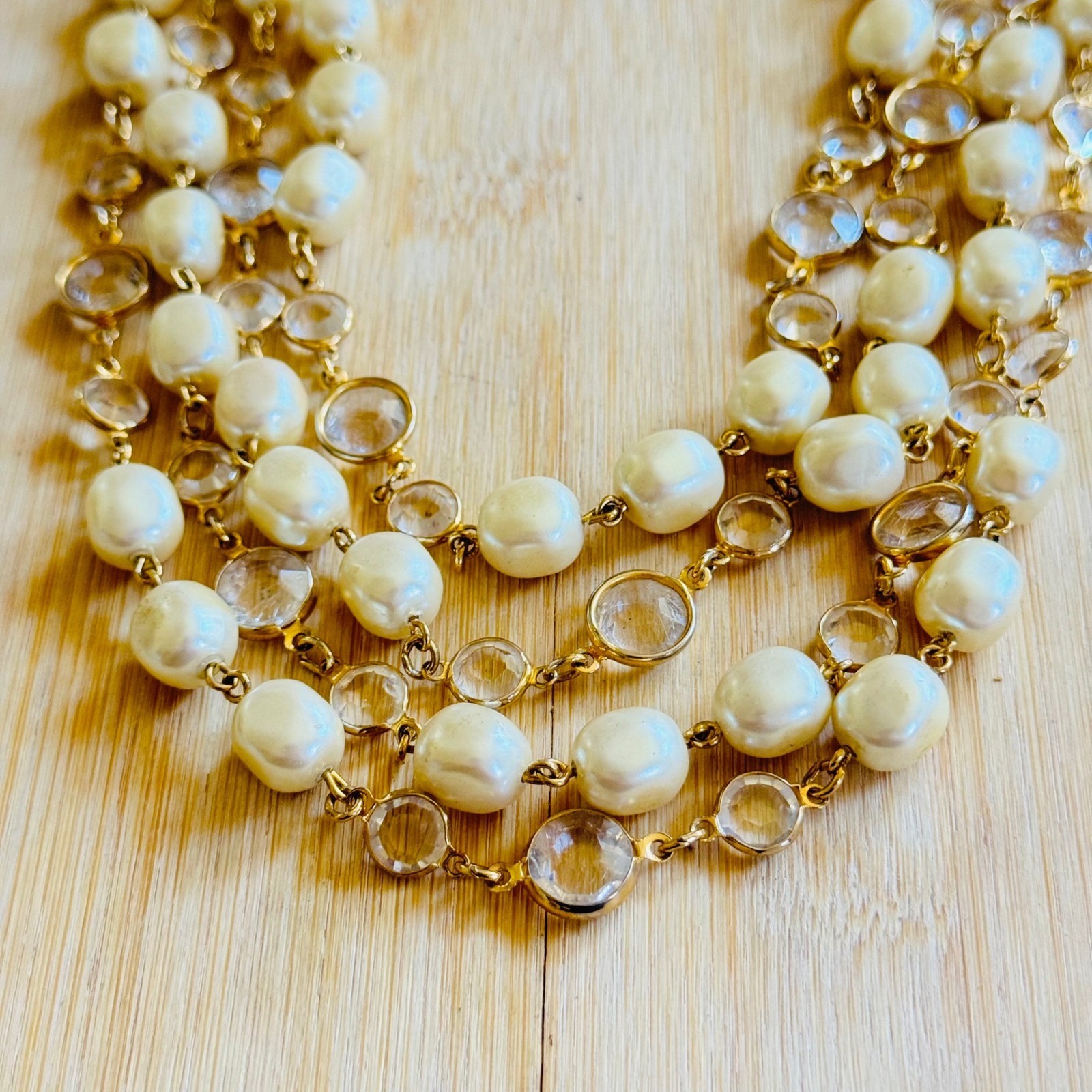 VTG Regal Baroque Pearl Multi Bib Necklace Crystal Acrylic 4 Strand Gold Luxury