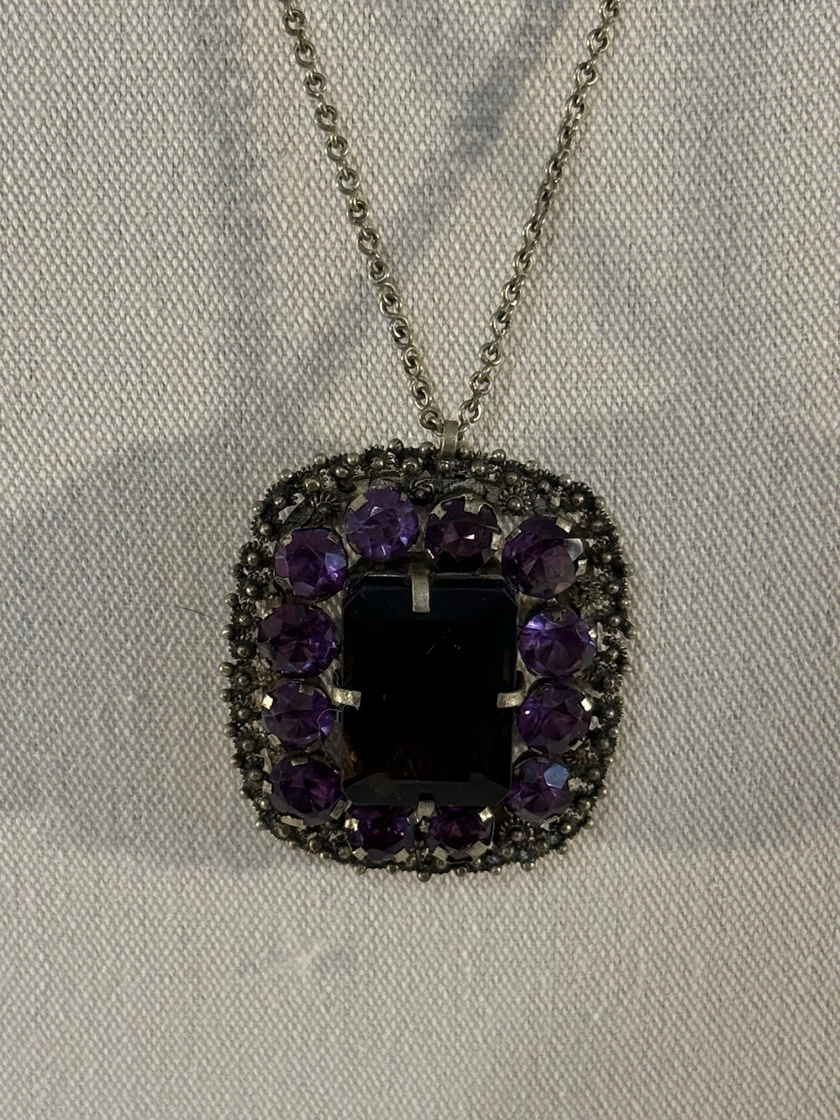 Vintage Thai Amethyst Smoky Quartz Pendant Large Statement Necklace