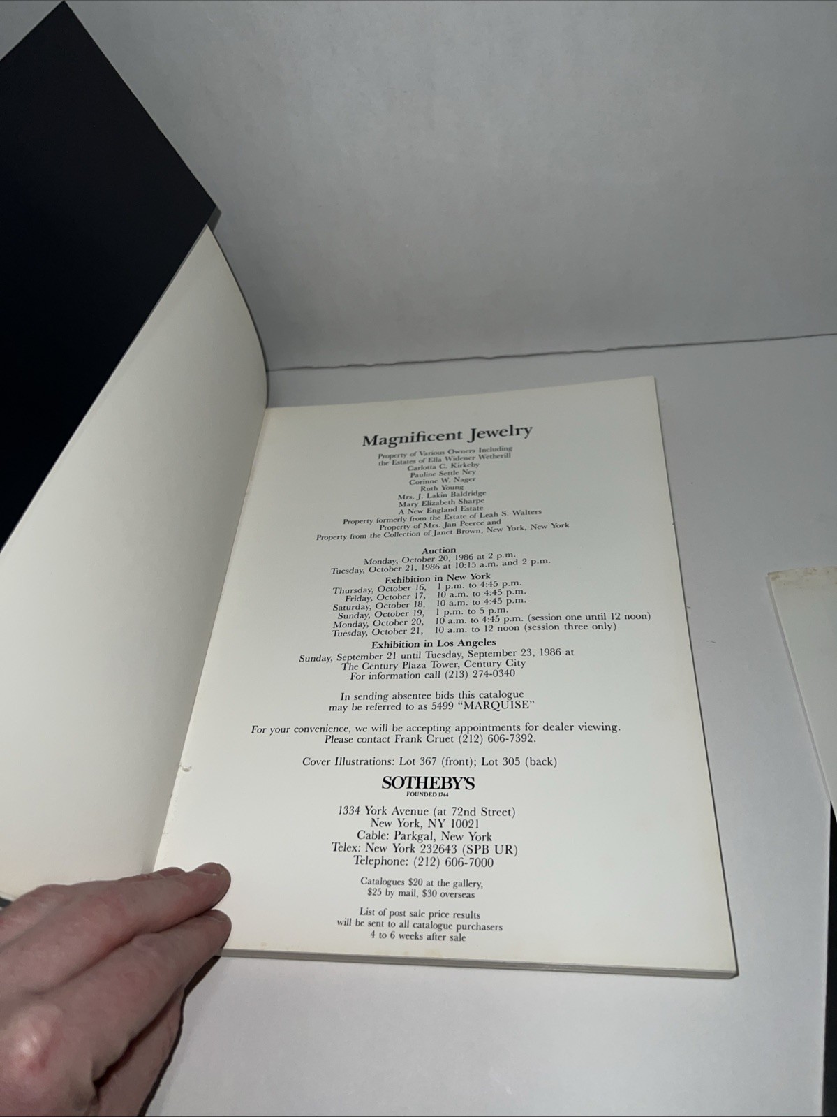 SOTHEBY’S MAGNIFICENT JEWELRY Auction Catalog 1986 New York 10/20-10/21/86 Vtg
