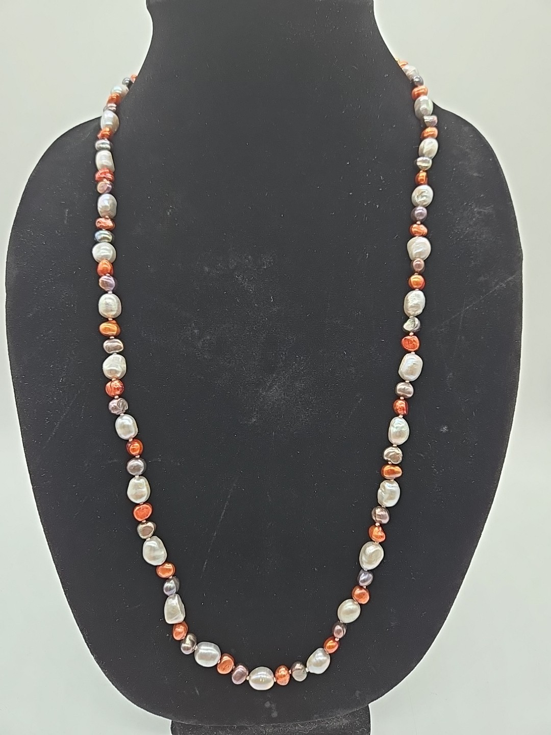 Vintage Multi Color Baroque Pearl Iridescent Shiny Statement Necklace Long 28”