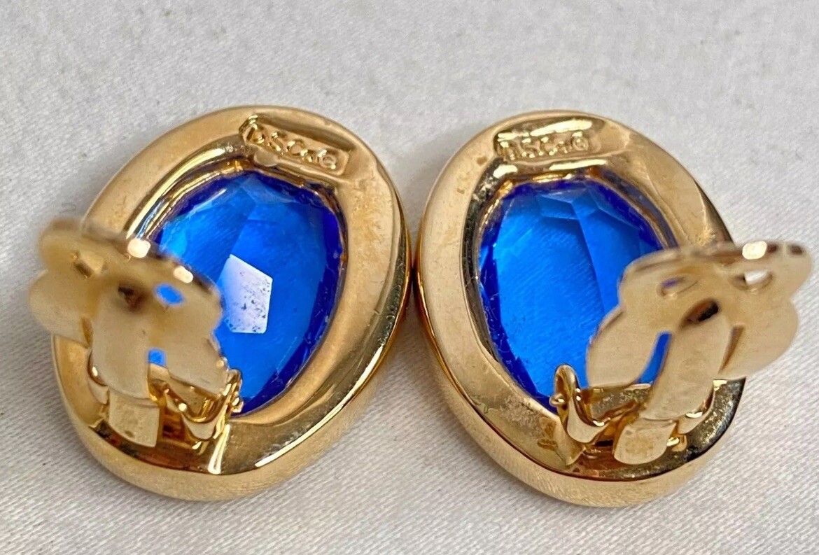 DSC Daniel Swarovski Earrings Vintage 80s Blue Oval Crystal Accents Clip On