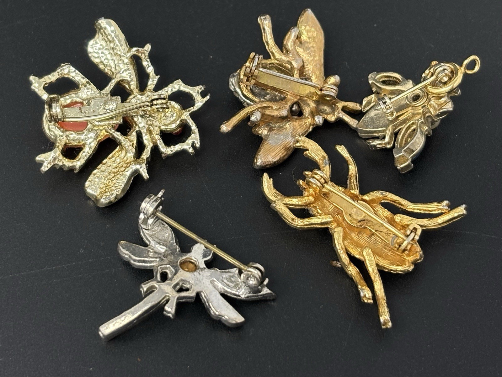 Vintage Estate Mixed Bug Insect Scatter Pin Brooch Lot Figural Rhinestone