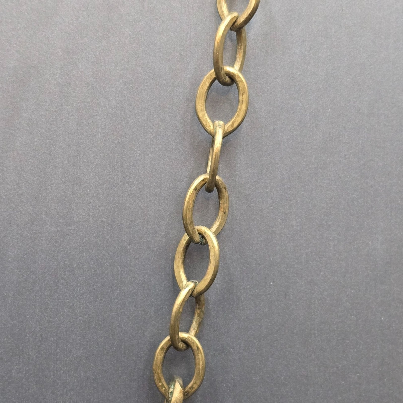 Vintage Brass Anchor Pendant Necklace Brutalist Glass Cabochon Statement Piece