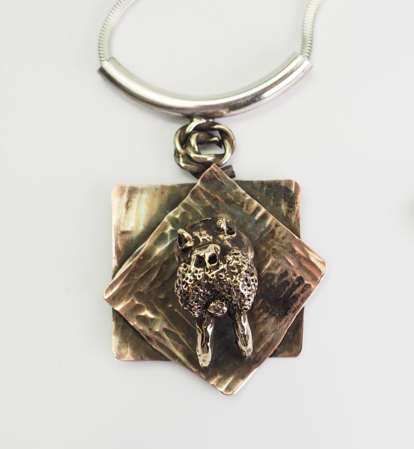 Amazing handmade walrus OOAK brass copper and sterling silver necklace
