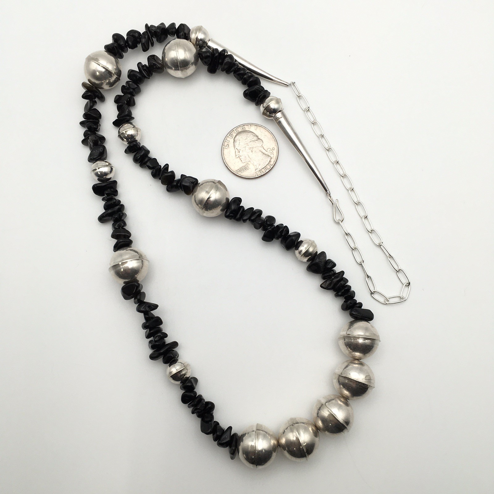 Silver Schark Handmade Sterling Silver & Black Obsidian Necklace 24-30″ 44g #30