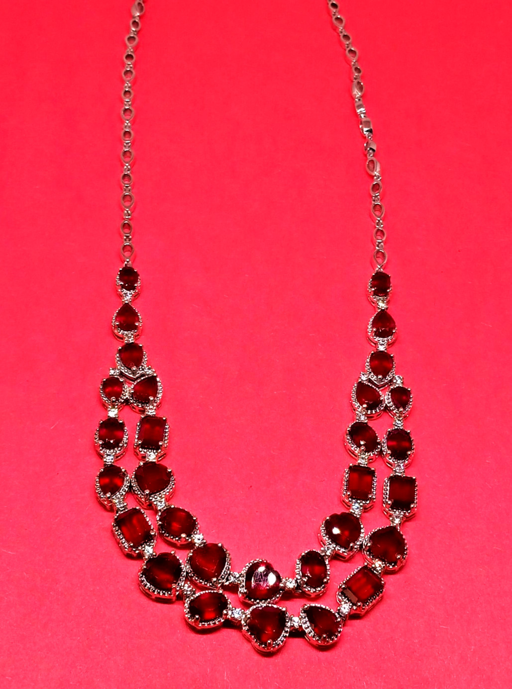 38.06 cts Niassa Ruby Cambodian Zircon Platinum / Silver Drape Necklace(18 in)