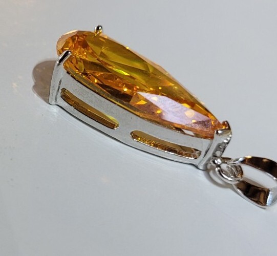 35mm Faceted Silver Lab Created Cubic Zirconia Citrine Colour Silvertone Pendant