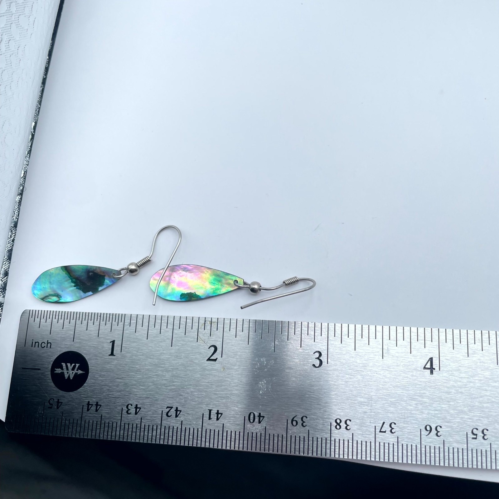 Vintage Silver-Tone Iridescent Paua Abalone Shell Teardrop Drop Hook Earrings