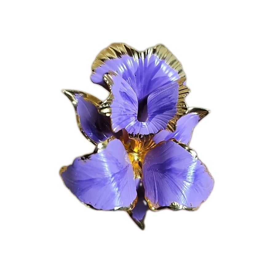 Flower Orchid Purple Enamel Vintage Gold Brooch 1.85″