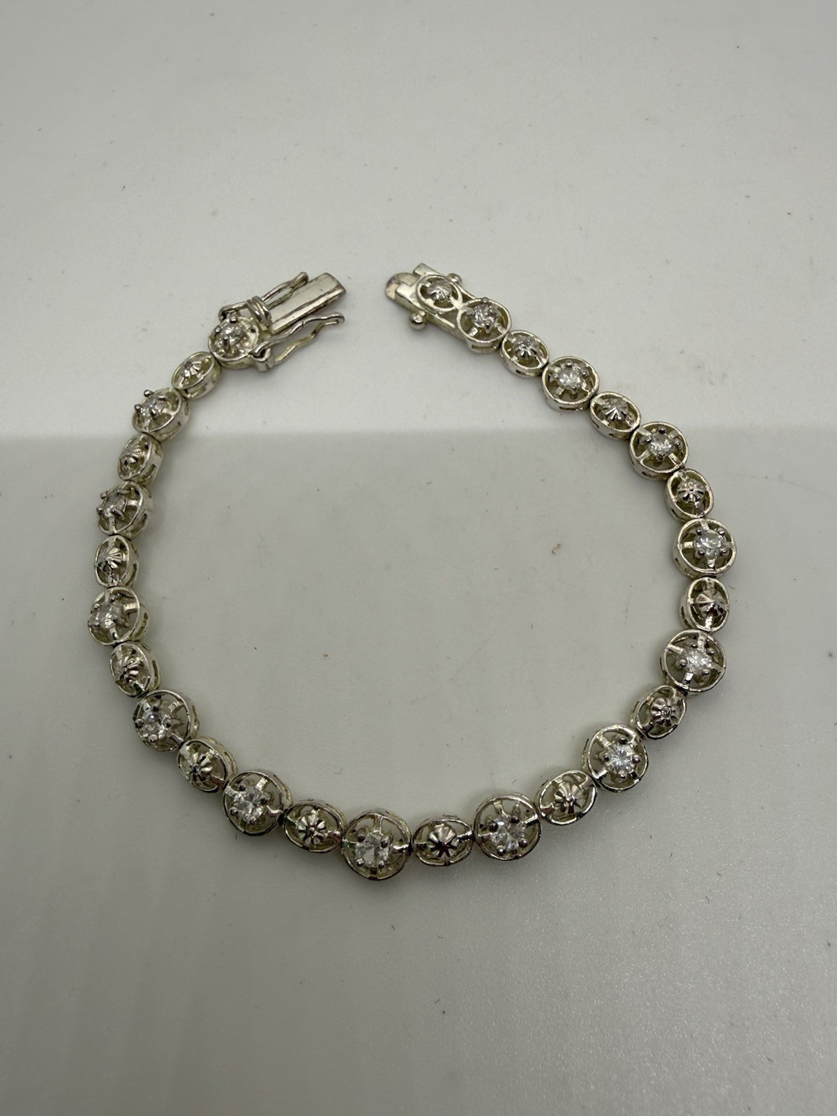 Vintage DBJ Sterling Silver 925 CZ Stones Tennis Bracelet 7″, Weight 10g