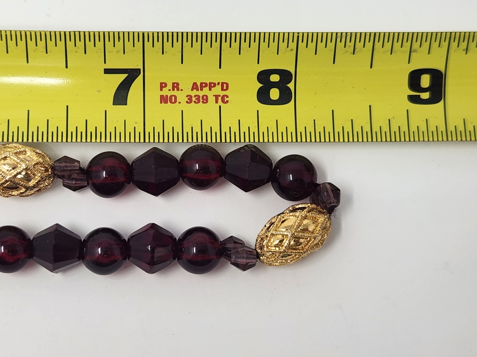 Red Lucite & Purple Faceted Glass Crystal Beaded Necklace Gold Tone Accents VTG