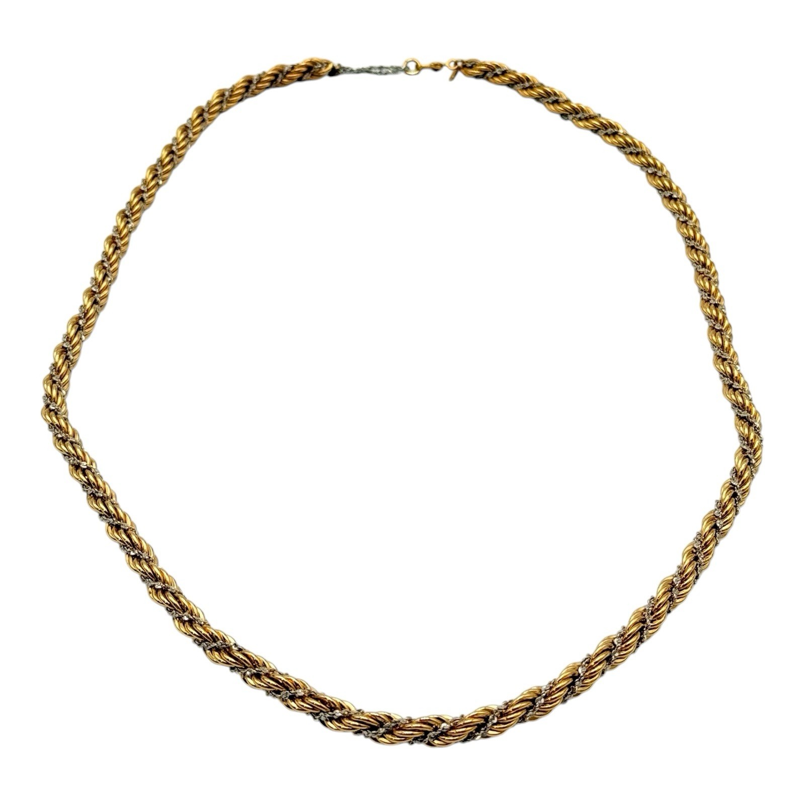 Vintage Monet Necklace Gold Tone Rope With Entwined Silver Tone Chain 23”