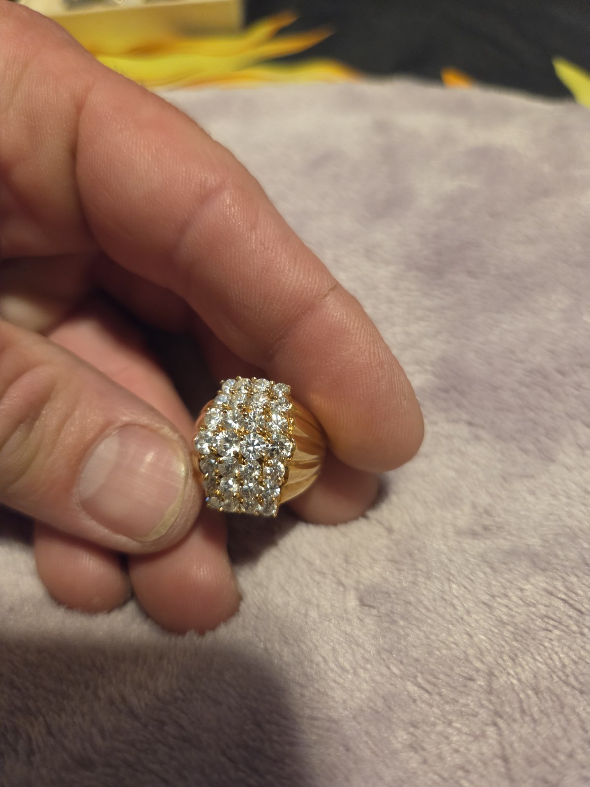 Beautiful Gold Plated Over 925 Sterling Cubic Zirconia Cluster Ring Size 7
