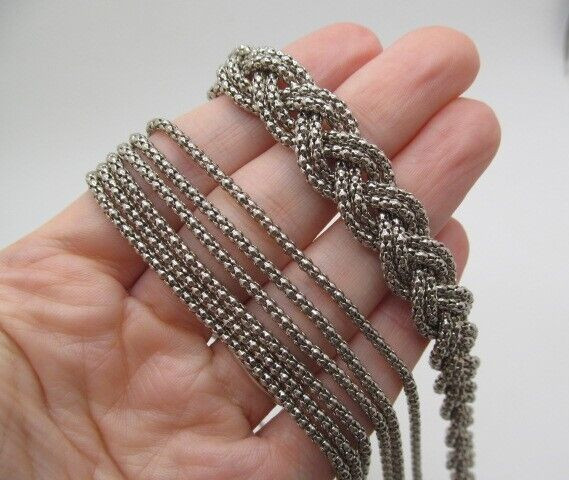 Vintage Popcorn 5 Stand Silver Tone Braided Graduated Layer Chain Necklace
