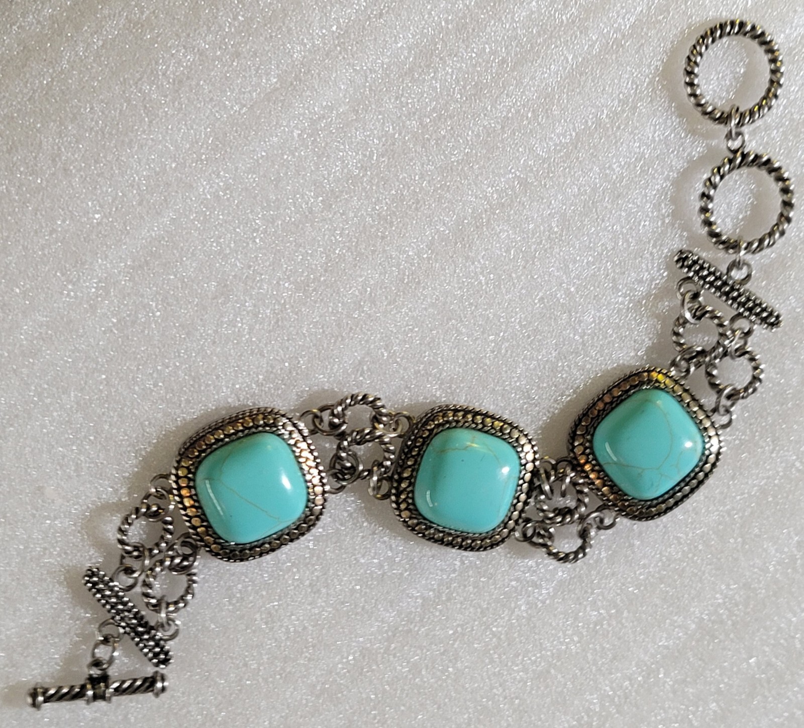 Vintage South Western style Faux Turquoise Cabochons Link Panel Bracelet