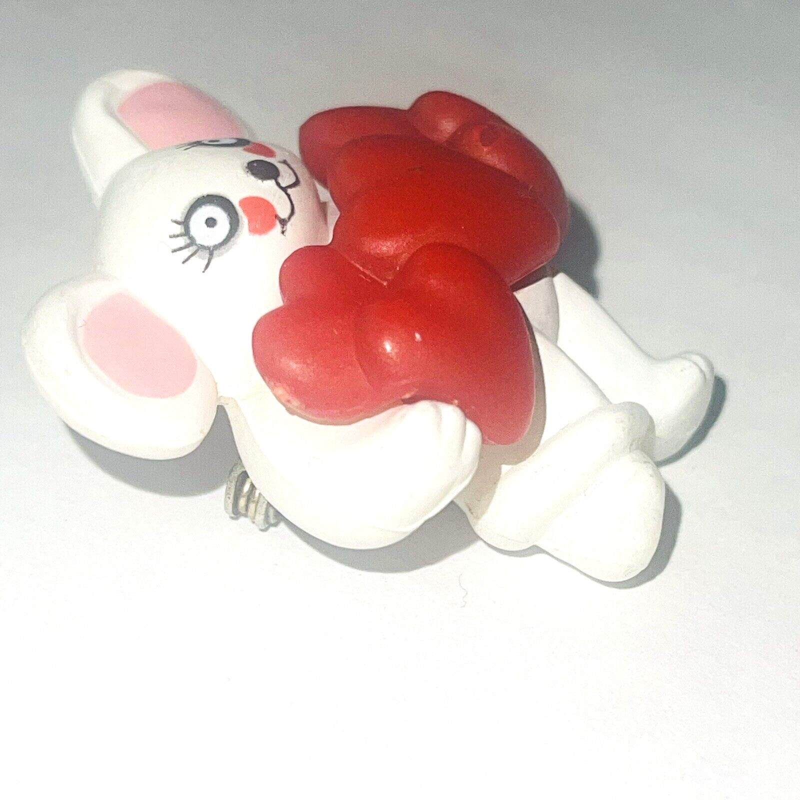 80s Brooch Lapel Pin Mouse Hearts Love Red White Pink Fun World 1984 Vintage