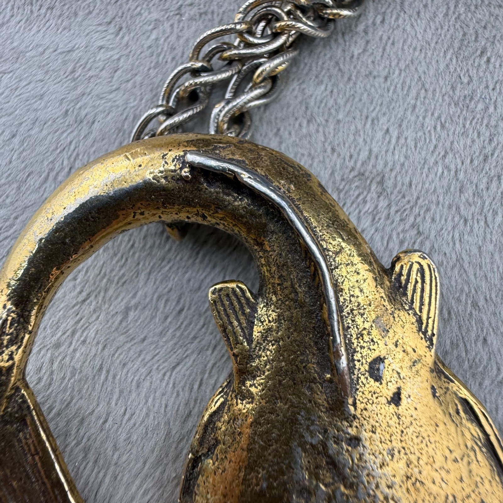 Vintage Alva Museum Replicas Fish Necklace Gold Tone 24”