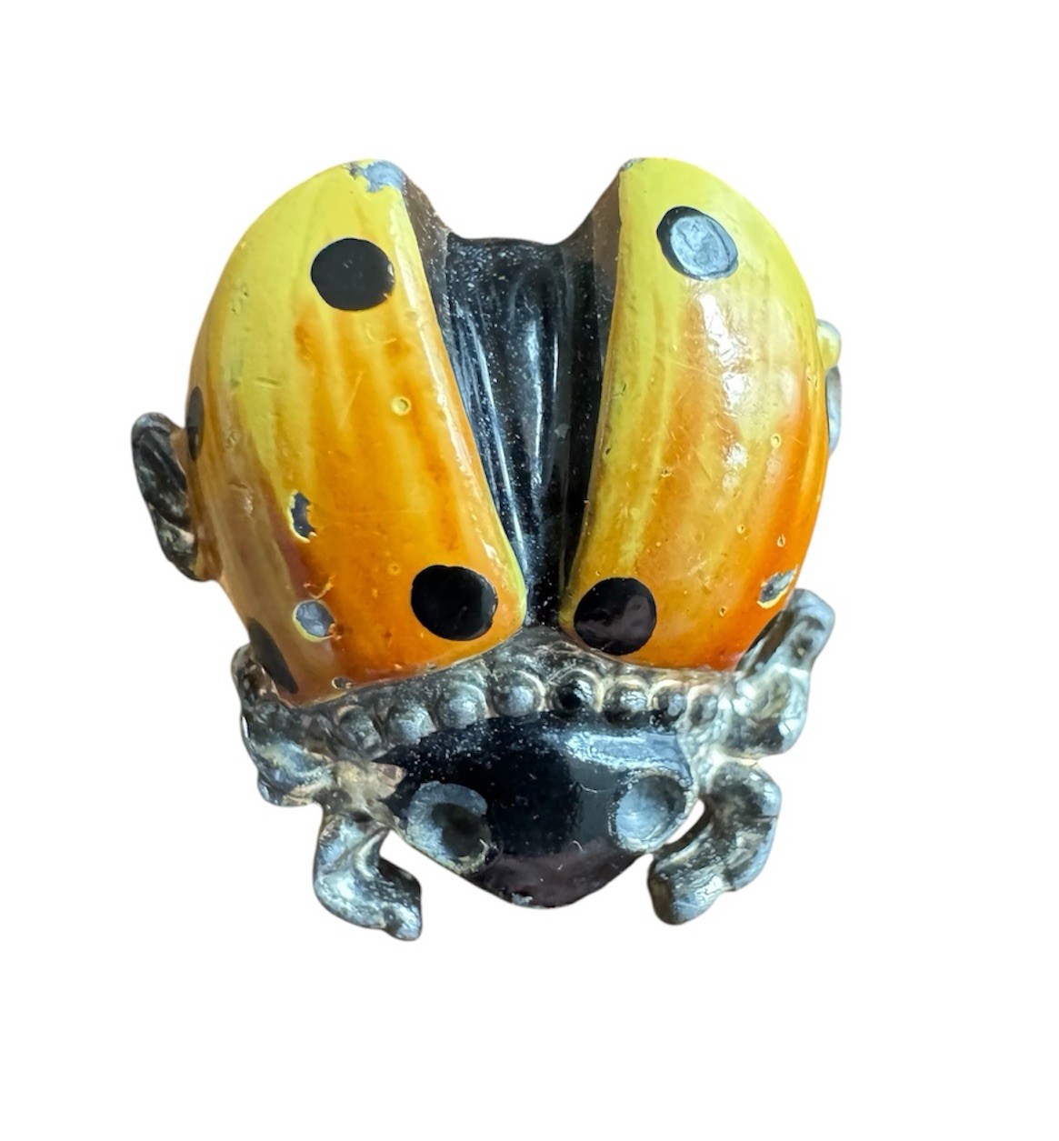Set of 2 Vintage Small Silver Tone Ladybug Brooch Pins, Almost 1 Inch, Fair Cond
