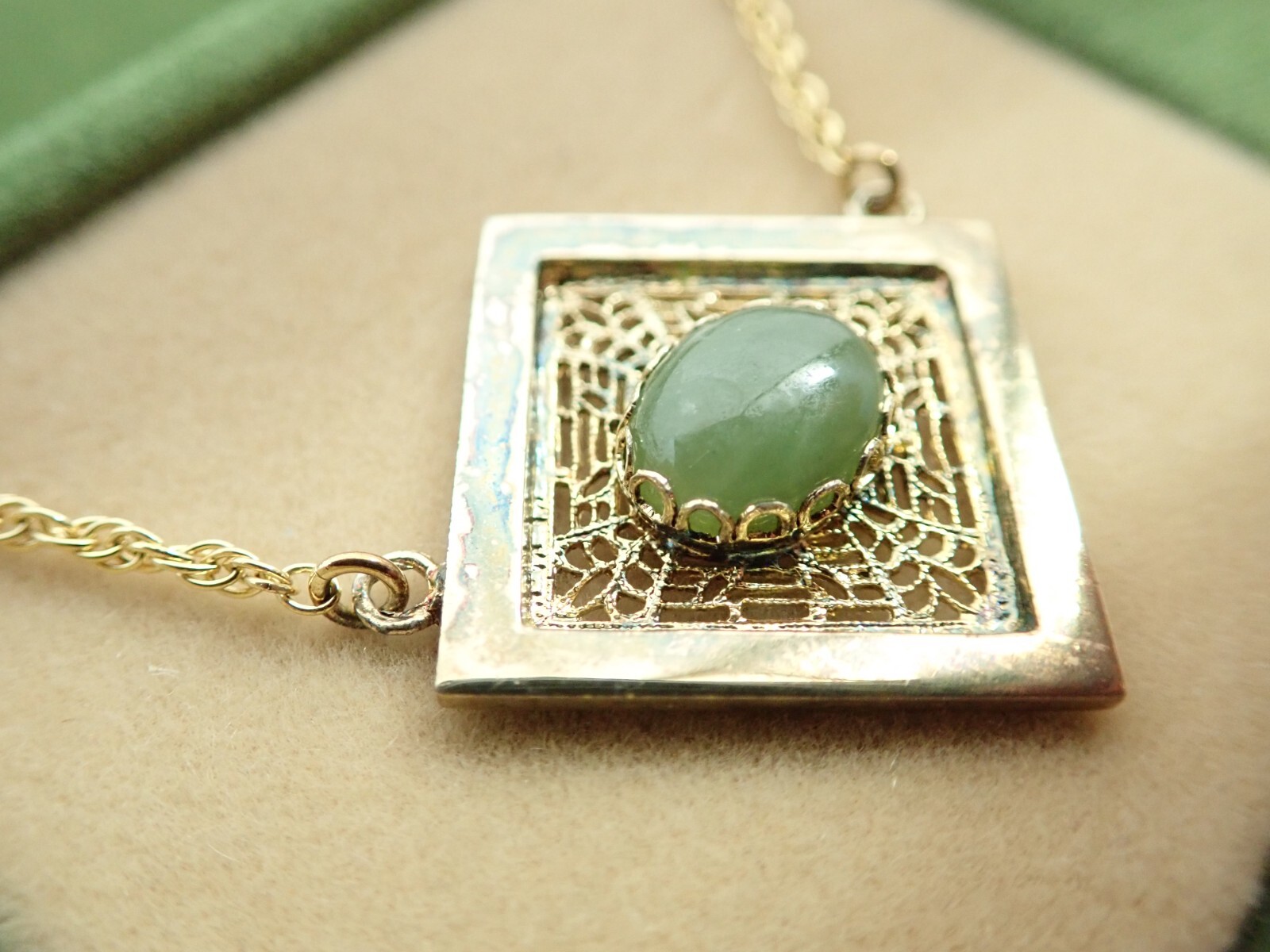 Vintage BDA Sterling Silver Vermeil Jade Pendant Necklace NOS New Old Stock