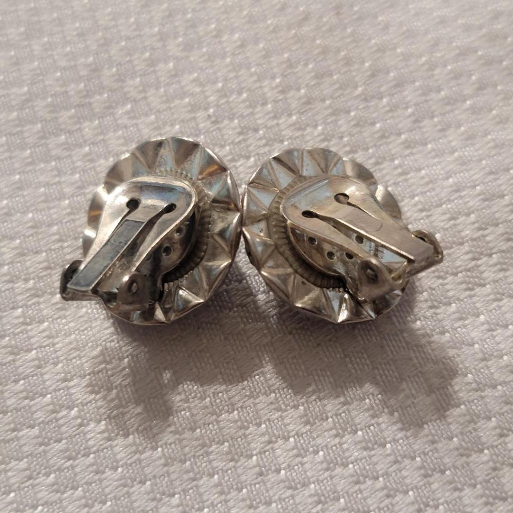 Vintage Blue Rivoli Volcano and Clear Rhinestone Clip Earrings