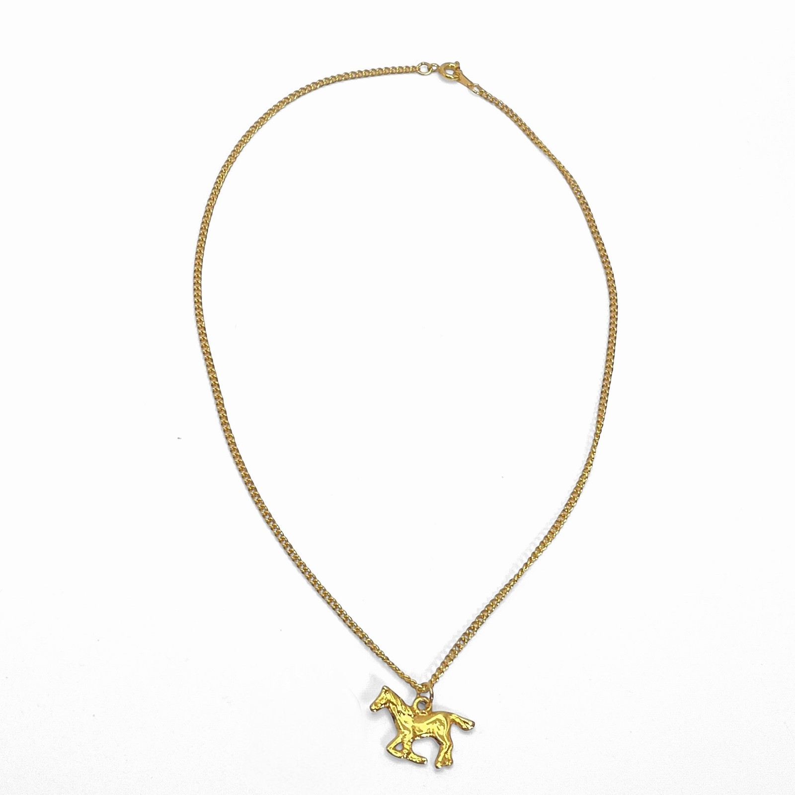 Vintage Horse Pendant Necklace Gold Tone Pony Charm Western Ranch Equestrian 16″