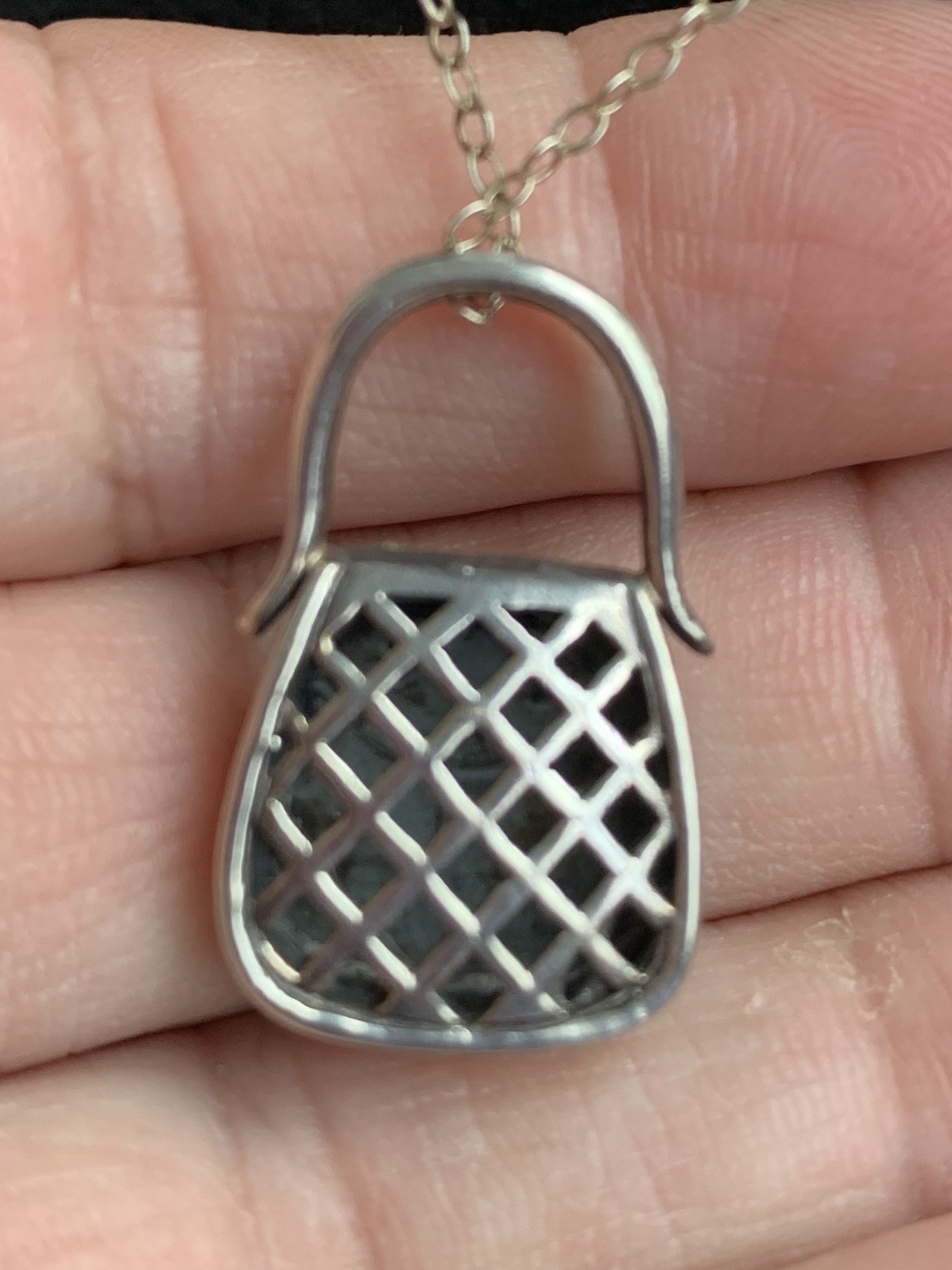 Vintage 925 Sterling Silver Green Guilloche Enamel Purse Handbag Pendant w/Chain