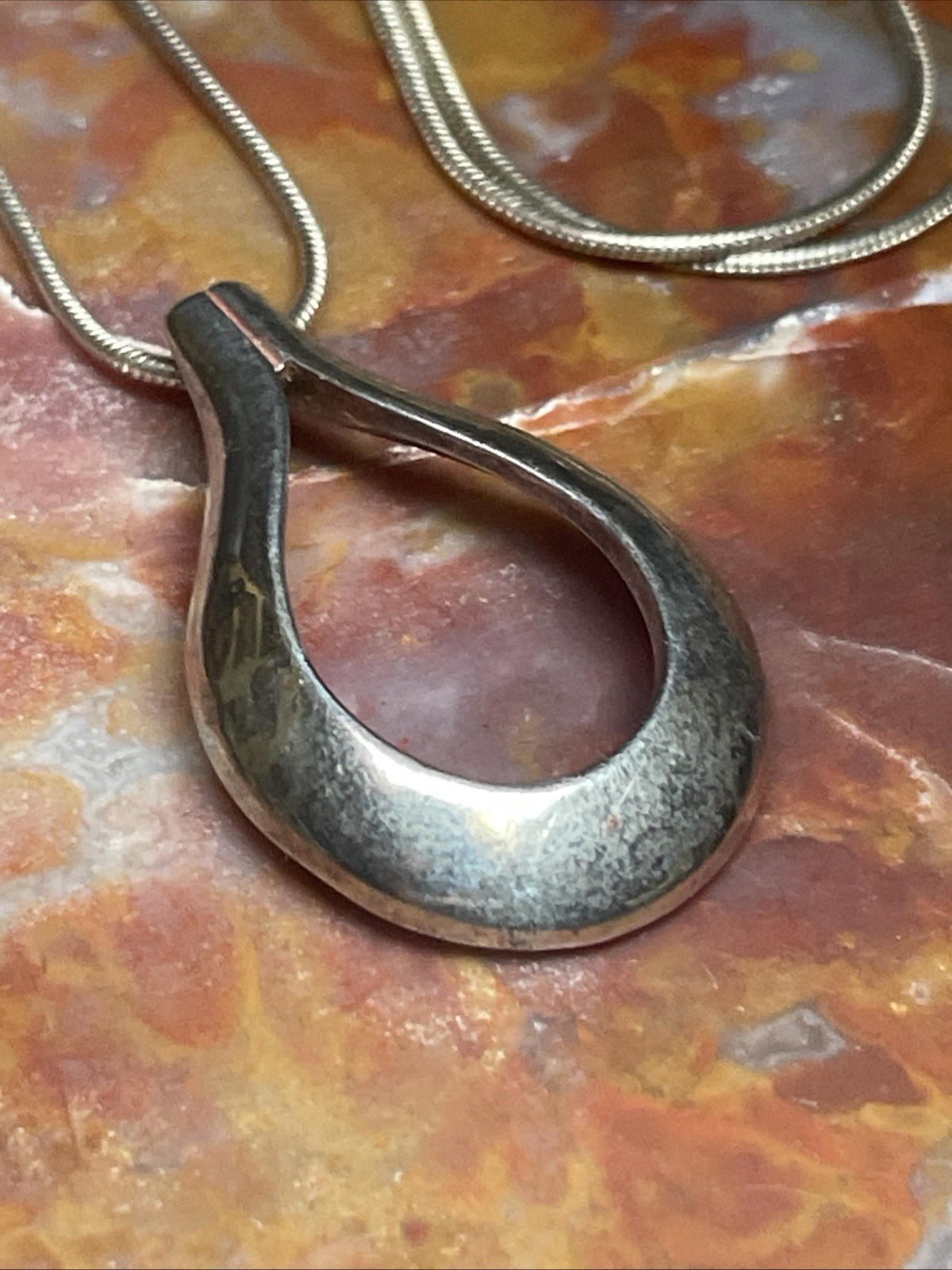 Vintage Sterling Silver Modernist Pendant Necklace 20”