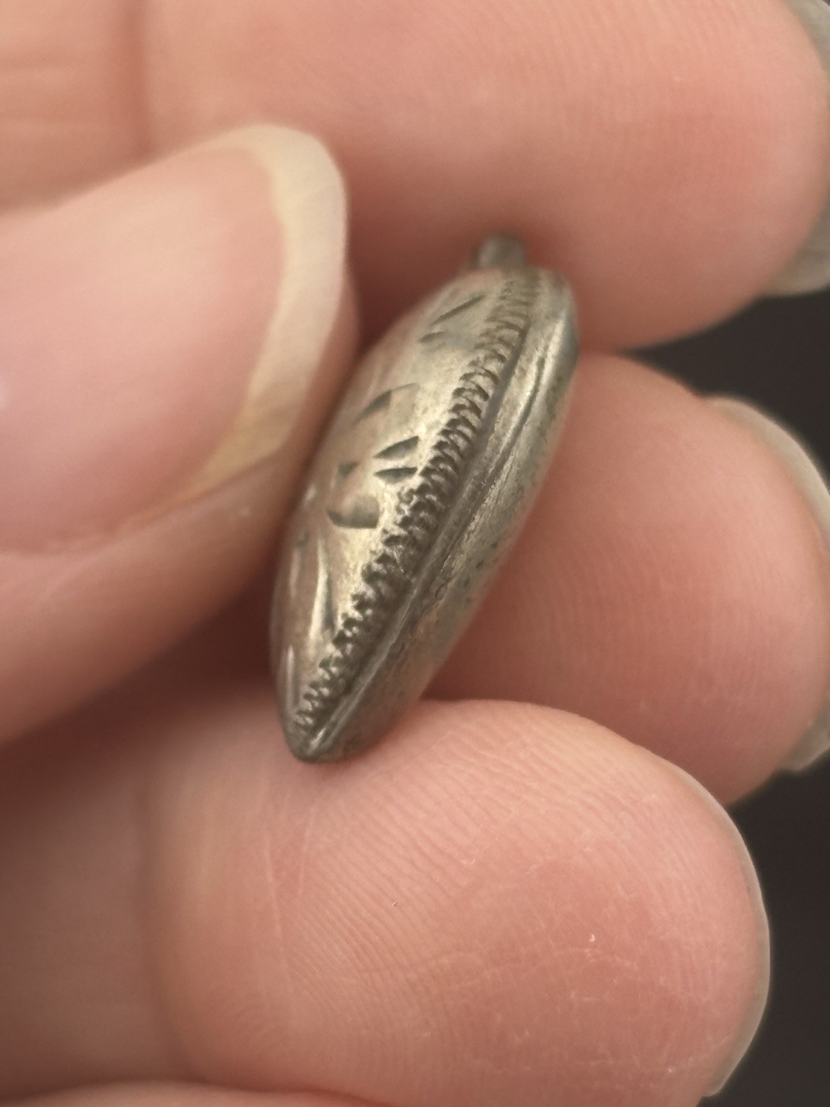 Vtg Single Sterling Silver Puff Heart Charm One Side Etched No Jump Ring 11/16″