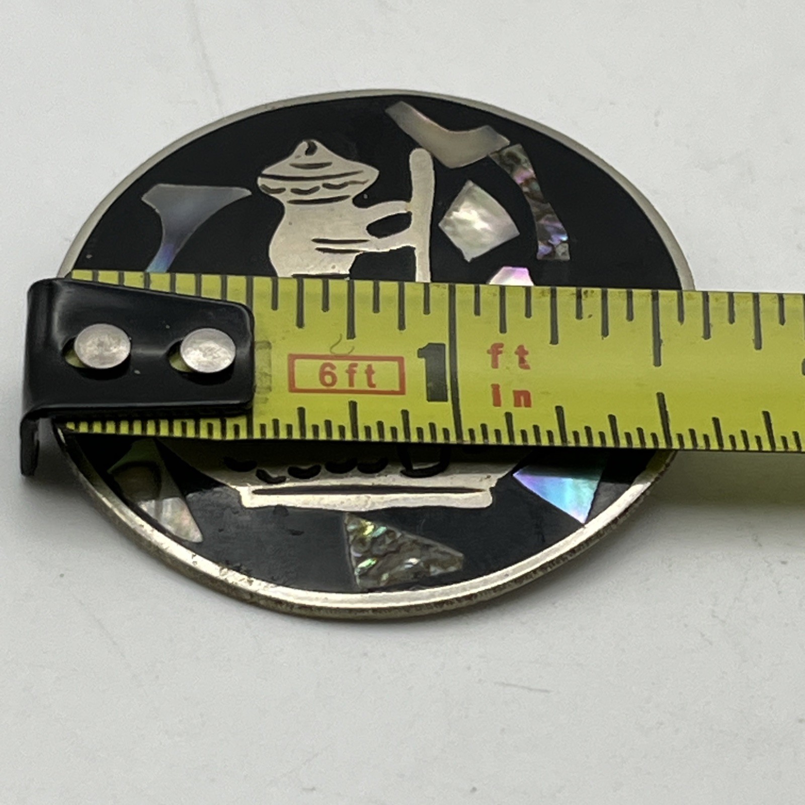 Vintage Mexican Alpaca Silver Brooch Abalone MOP Inlay Gondolier Boatman Mexico