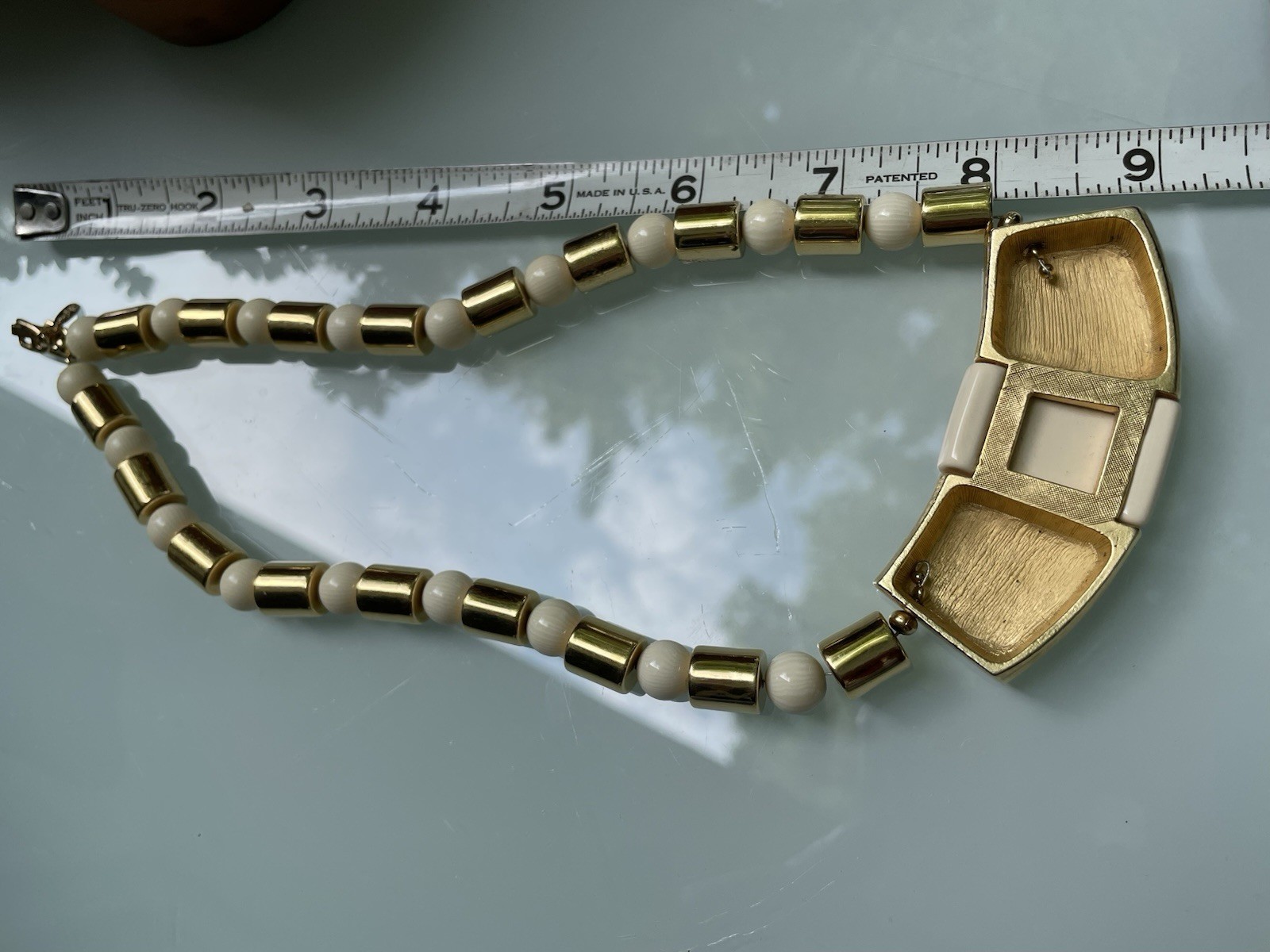 Vtg NAPIER French Ivory and Gold Tone Modernistic Statement Necklace