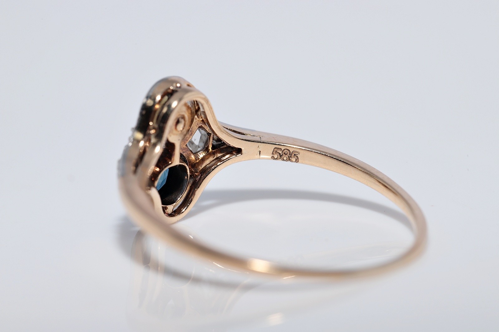 Antique Circa 1920s 14k Gold Natural Rose Cut Diamond And Sapphire Pearl Ring