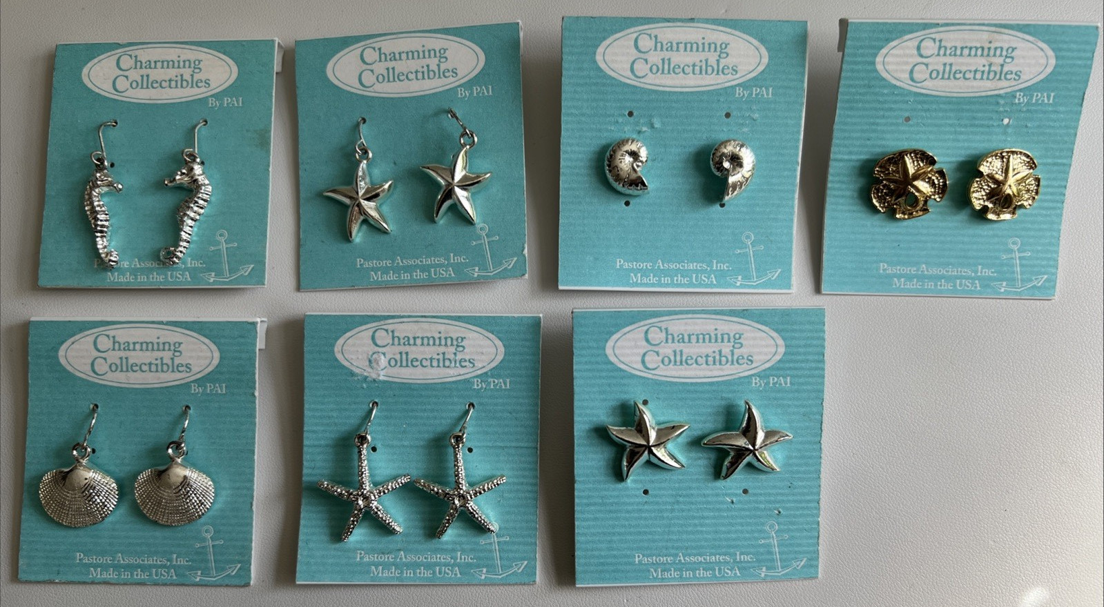 Lot Of 7 Vintage Charming Collectibles Beach Shells Pierced Earrings NOS