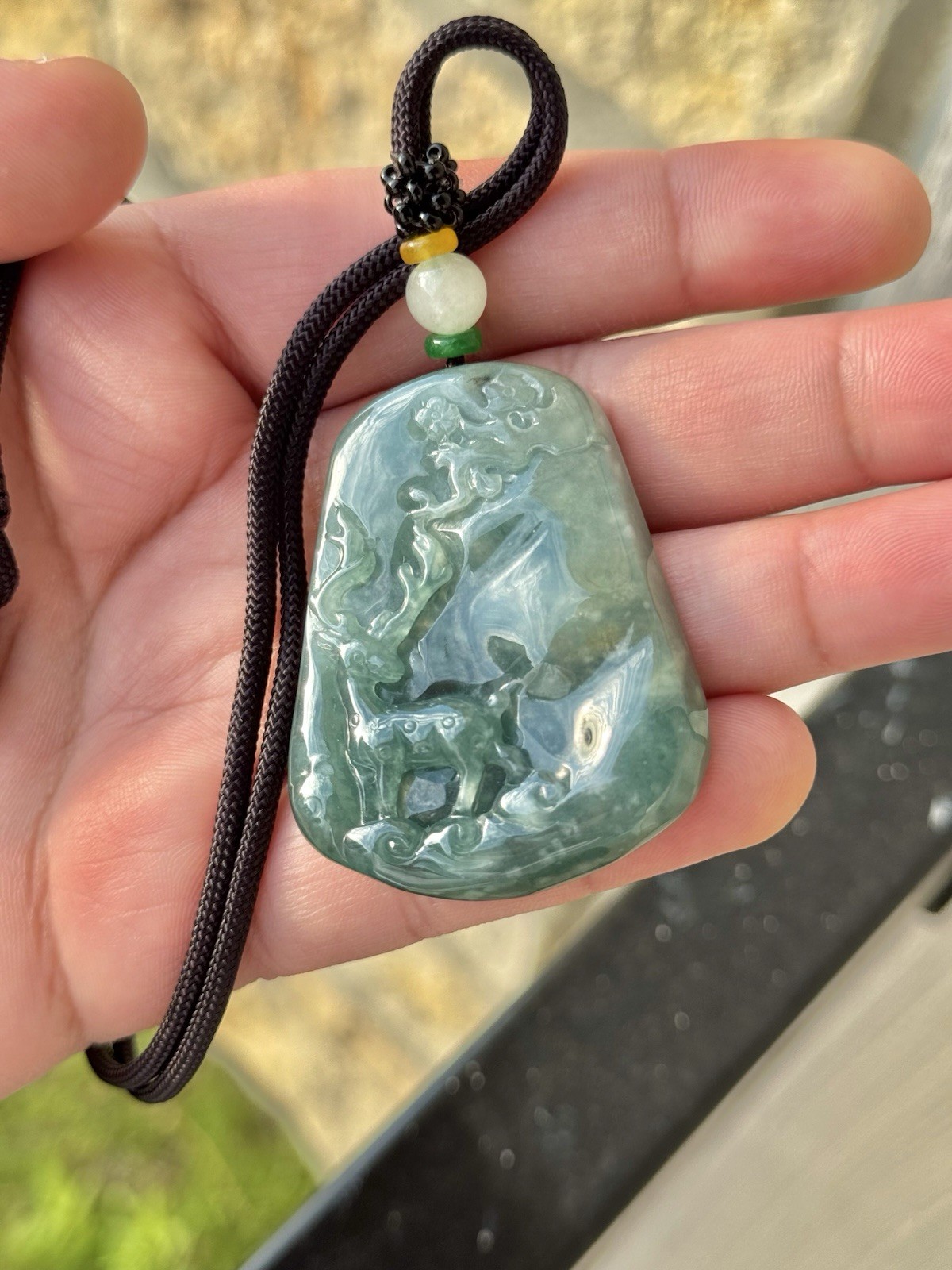 Guatemalan Blue Green Jadeite Jade Pendant Translucent High Quality (Deer)