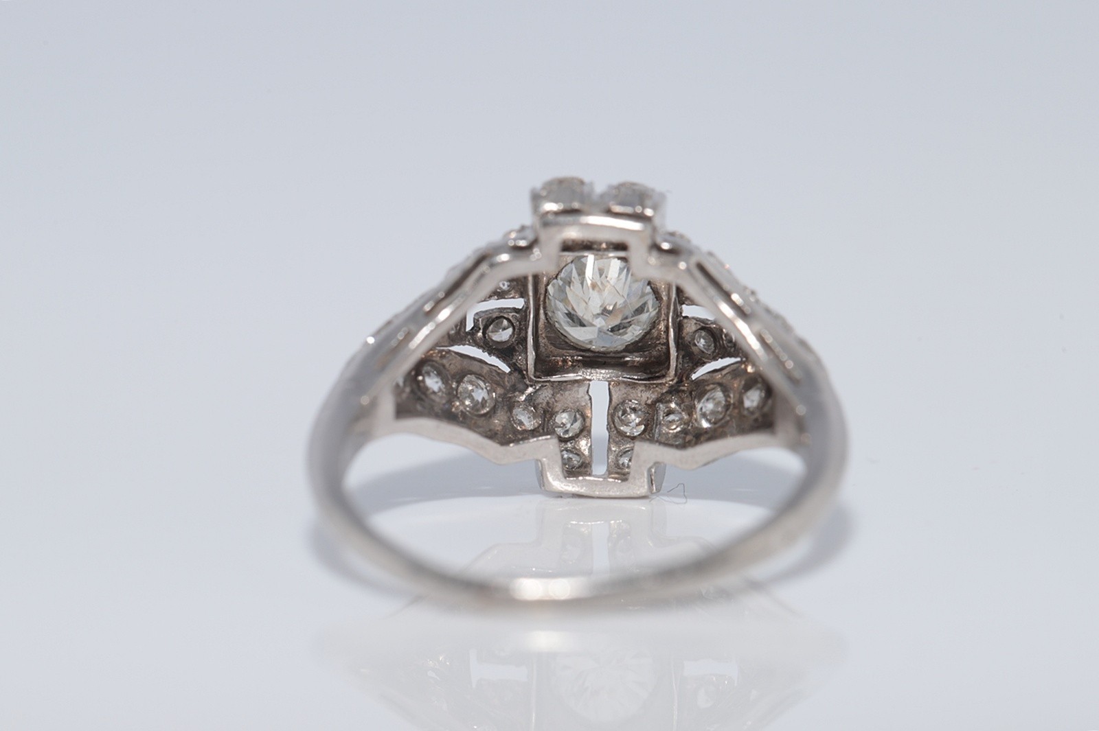 Antique Circa 1920s Handcrafted Art Deco Platinum Natural Diamond Ring