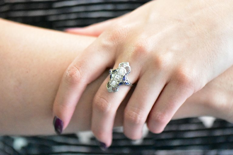 0.35 CT Round Diamond Elongated Vintage Antique Ring In 925 Sterling Silver
