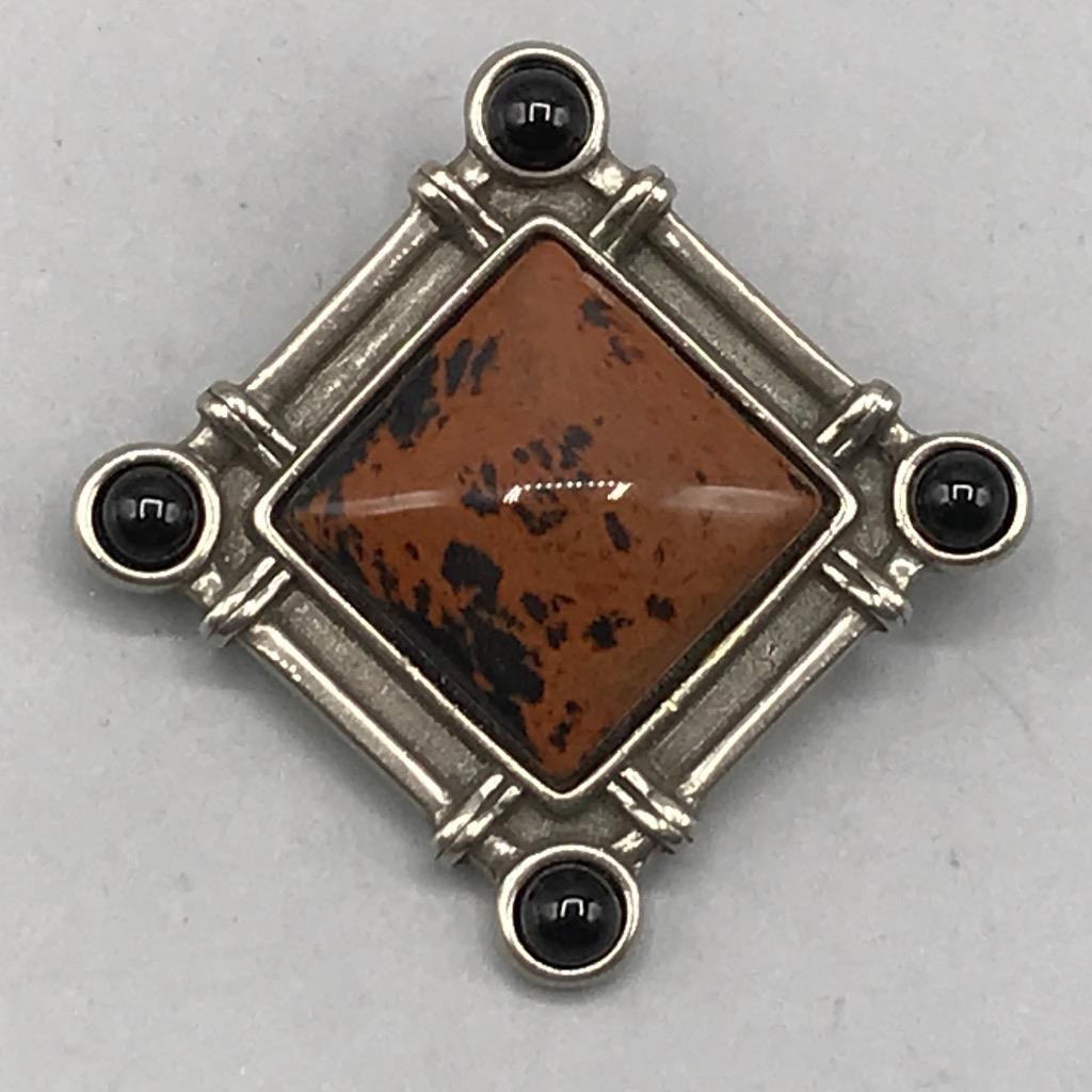Metal & Agate Brooch Mid Century Design Fashion Jewelry