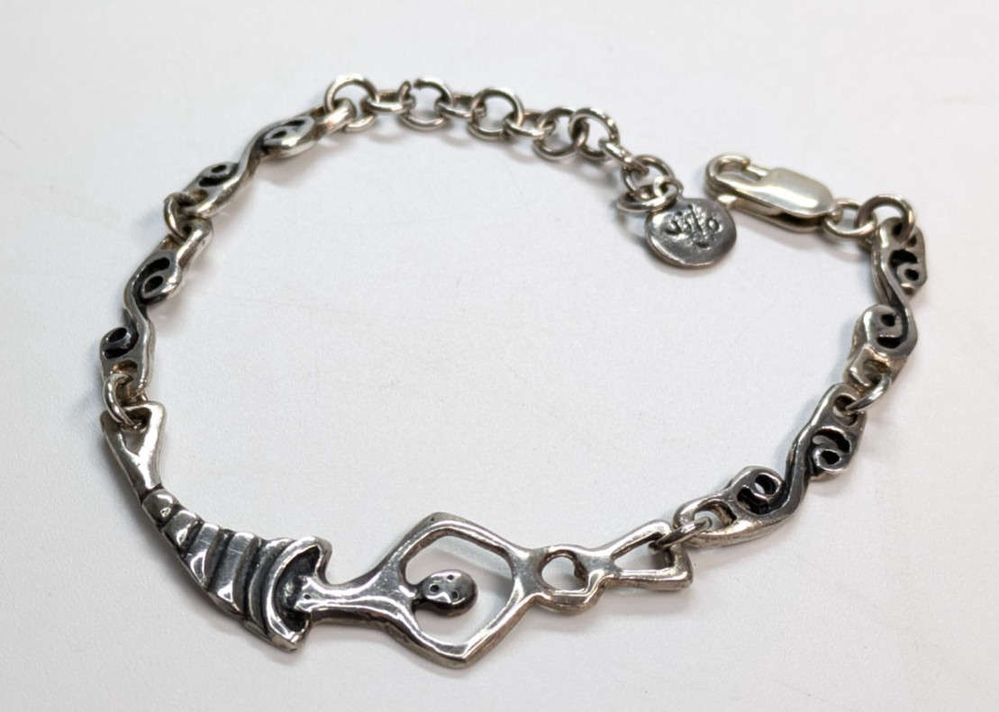 VTG Jilo Mexico Sterling Silver 925 Bracelet Unique Person Bracelet 6-7.5″ Long