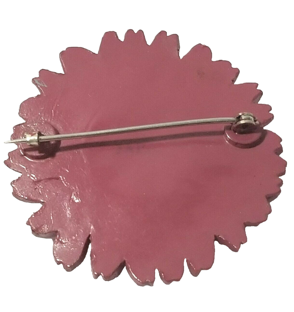 PURPLE AND BLUE CELLULOID OR PLASTIC SUNFLOWER PIN VINTAGE C-CLASP