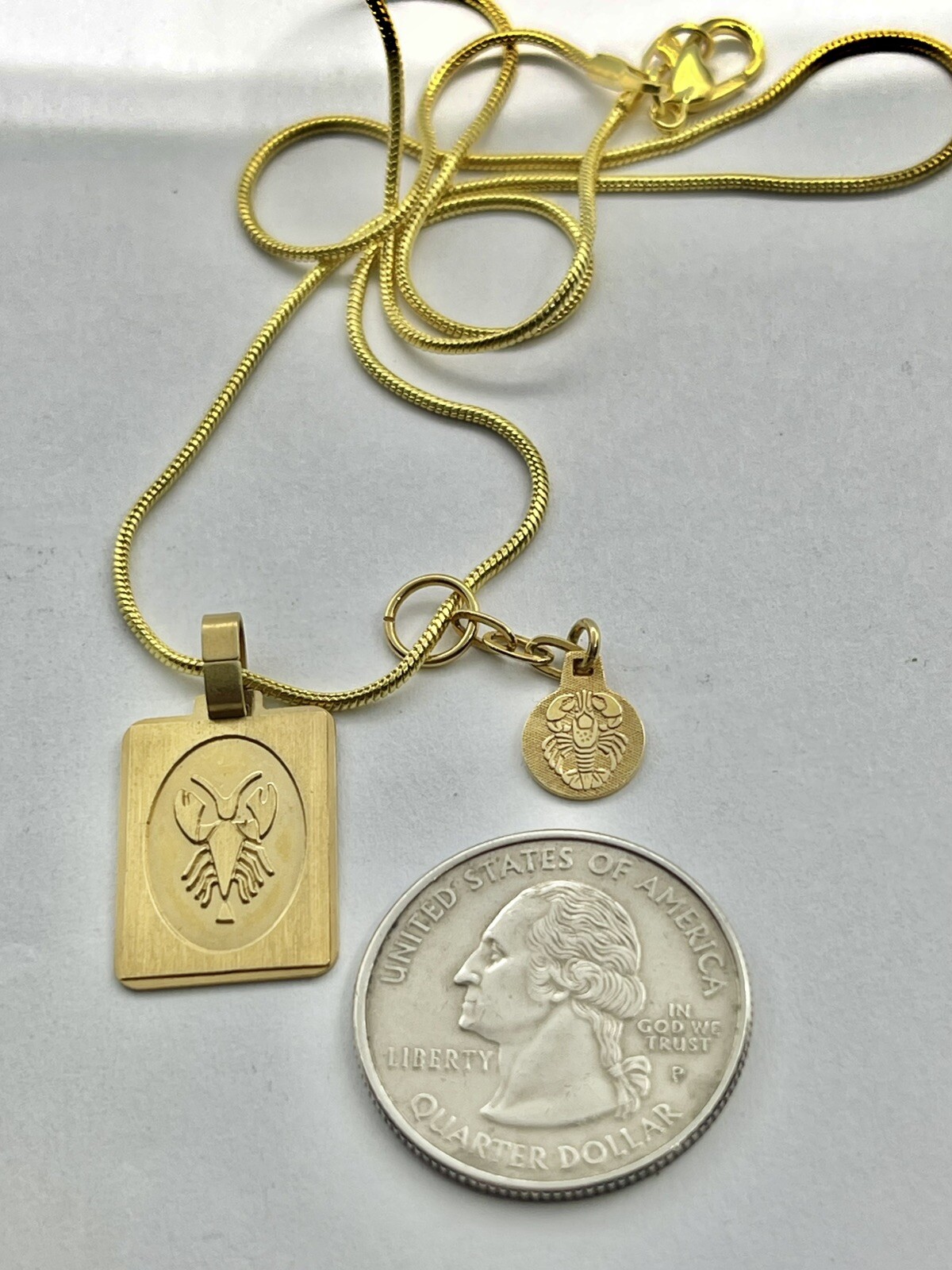Vintage Mid Century Gold Plated Cancer the Crab Zodiac Sign Goldtone Pendant 18”