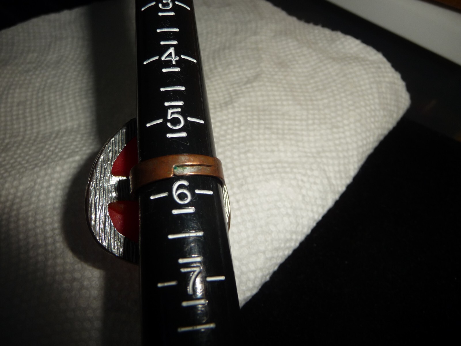 HUGH 1” X 1 1/4” RED CENTER STONE ASIS ADJUDTABLE SILVER TON SZ 5 RING #27/7 F