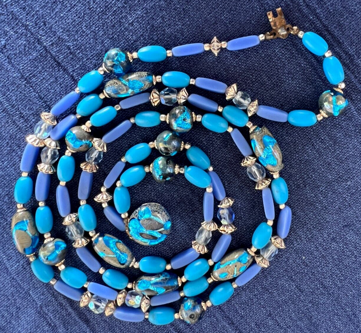 Murano Glass Beaded 2 Strand Necklace 22 Inches Long Blue