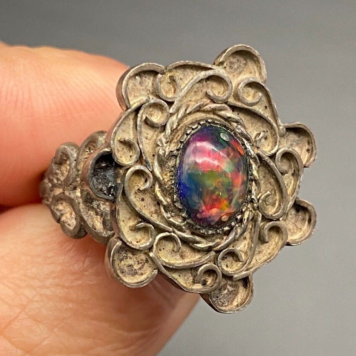 Vintage Mexico Glass 980 Sterling Silver Size 8.5