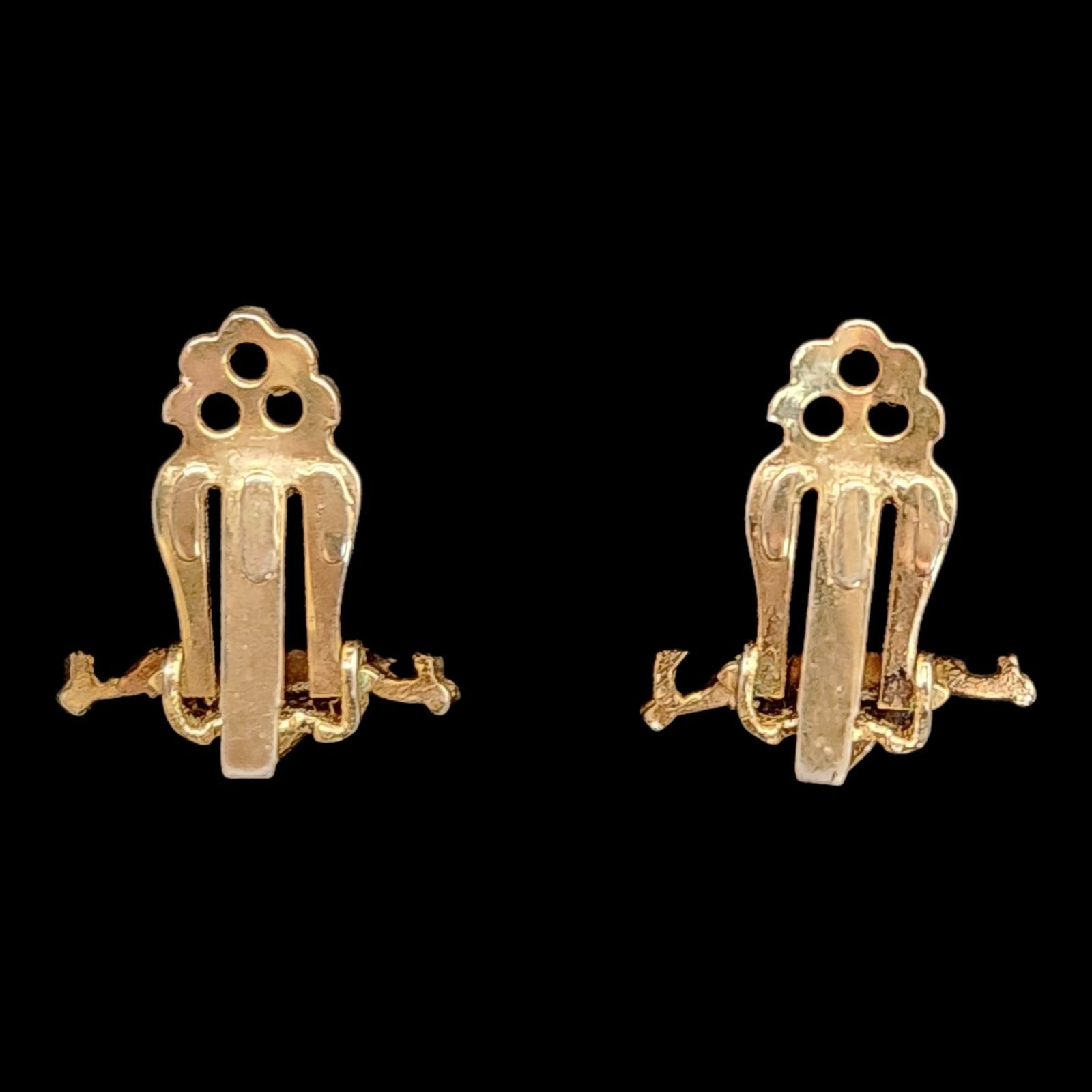 Vtg 1950s Gold-Tone Clip-On Earrings With Amber & Brown Rhinestone Flower Design