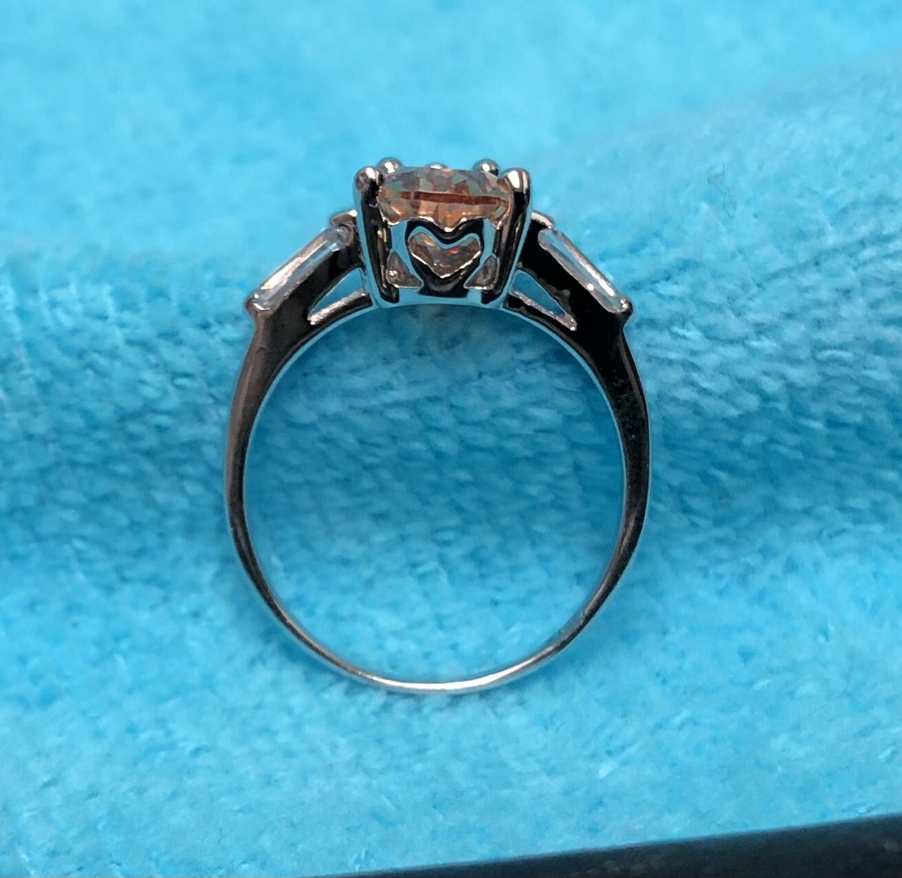 Sterling Silver – Amber Citrine Color Pear Shape Cubic Zirconia Shiny Band Ring
