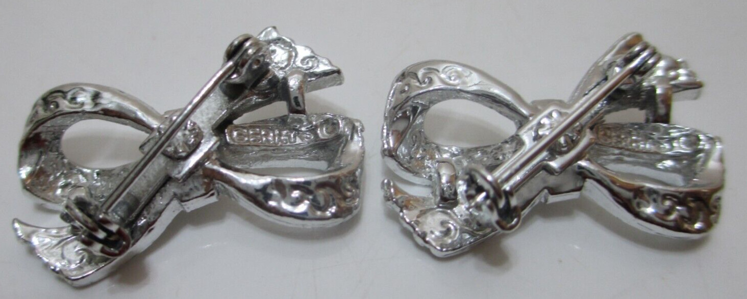 Vintage Gerry’s Brooch Pin Textured Ribbon Bow Silvertone Metal PAIR