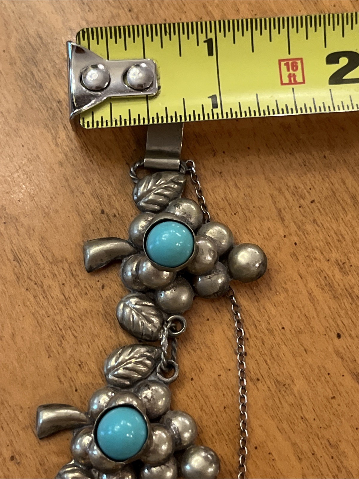 Vintage Mexico Sterling? Turquoise Blue Cabochon 5 Grape Clusters Bracelet 7 “