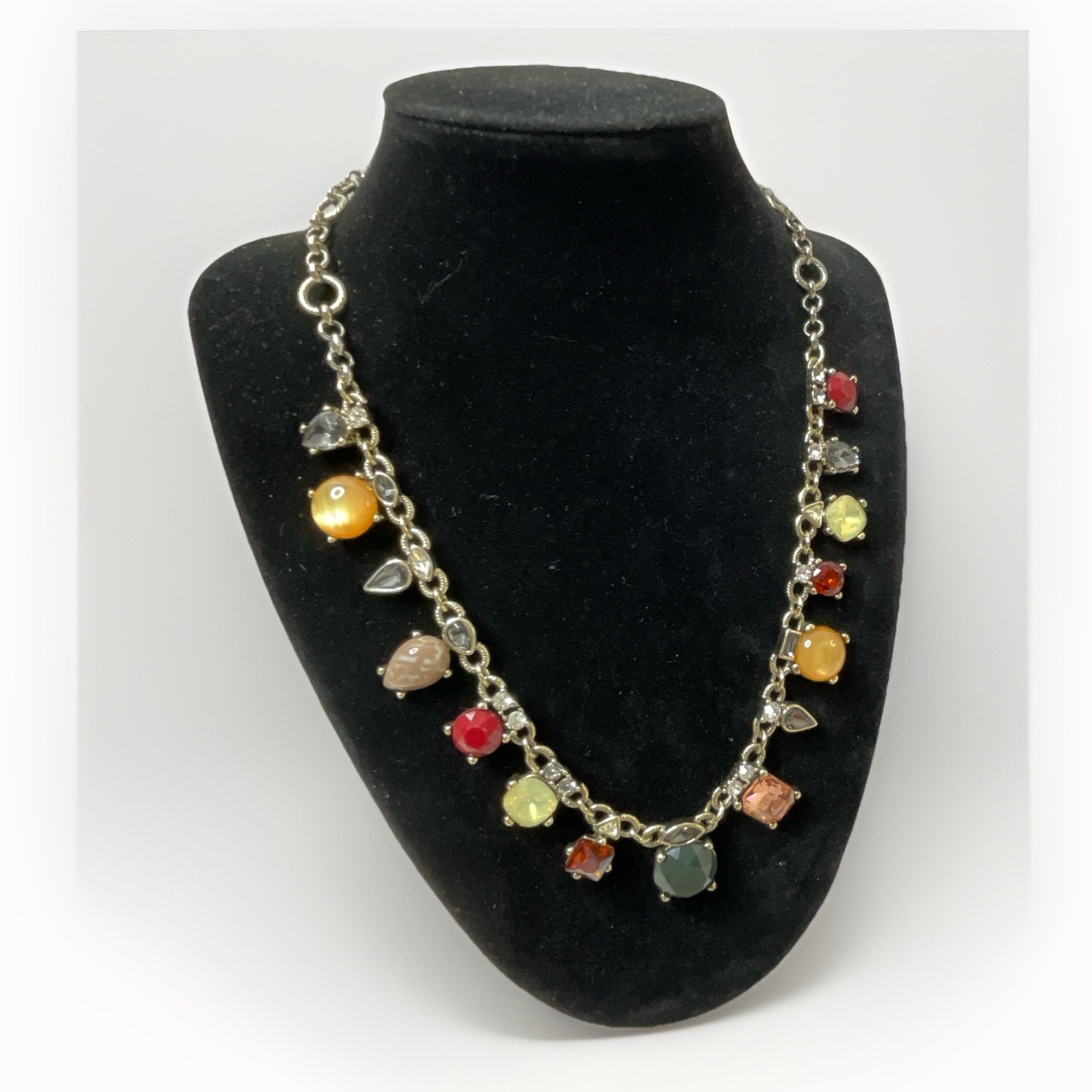 LOFT Multicolor Glass Rhinestone Necklace Silver Tone Adjustable 17” – 19”