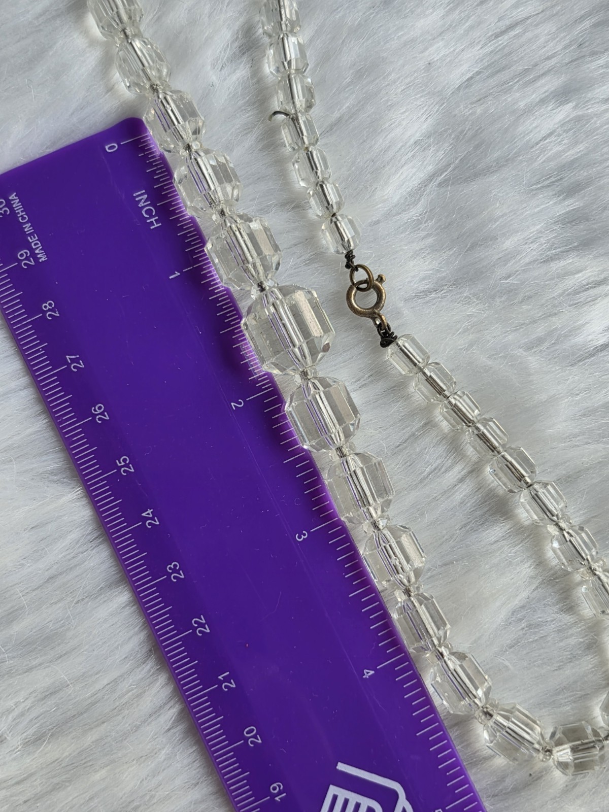 Vintage Clear Faceted Crystal Glass Cube Cut Bead Necklace Art Deco Style 15”