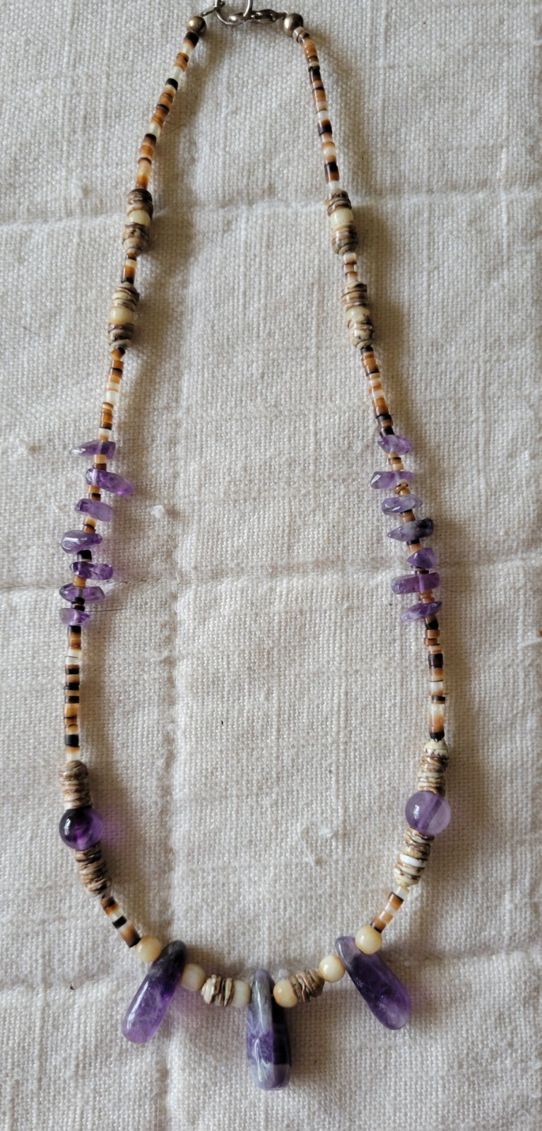 Handmade Chevron Amethyst Heishi Bead Necklace Vintage Earthy Boho Natural
