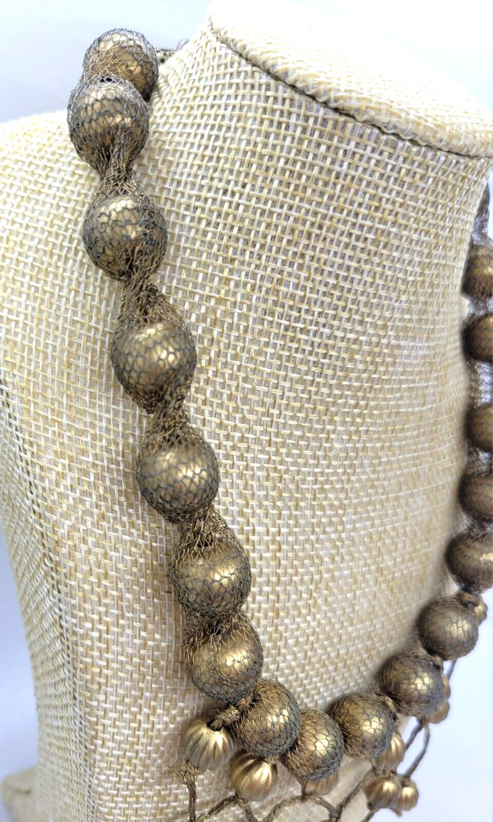 Sarah Cavender Metalworks Necklace Wire Knit Wrapped Bead Draped Tassel Chain